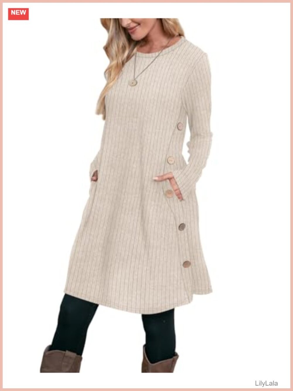 OFEEFAN Women's Fall Dress Crew Neck Long Sleeve with Pockets
